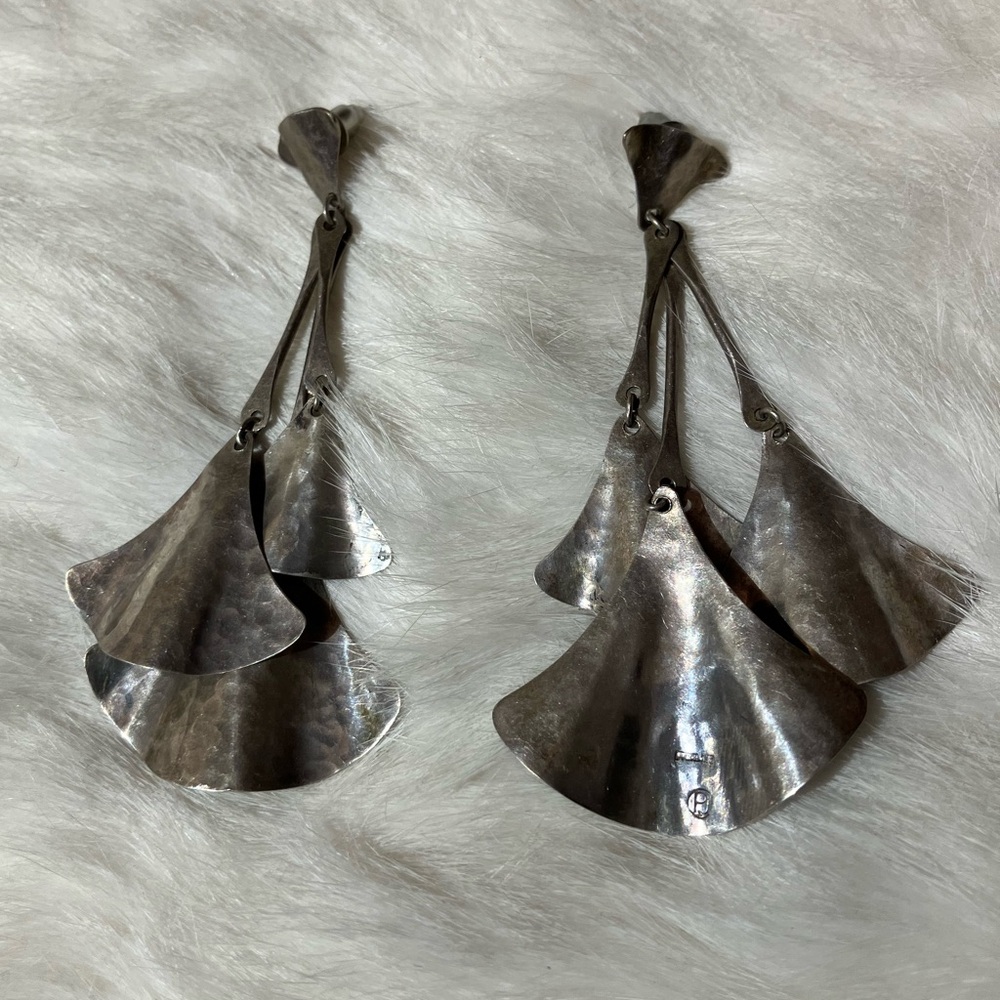 Sterling Silver Layered Fan Drop Earrings - Picture 3 of 7